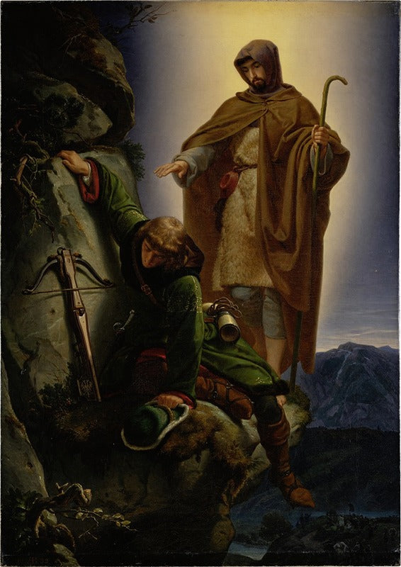 Een beschermengel redt keizer Maximiliaan van de Martinswand (Alfred Rethel)